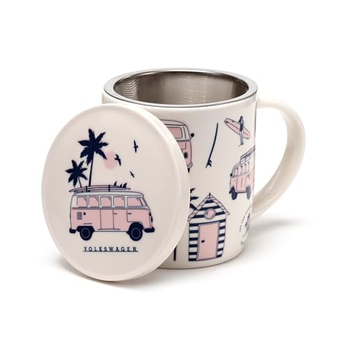 Puckator VW Volkswagen T1 Camper Bus Explore More Infuser Tea Coffee Mug Set with Lid - Funny Home Accessories - Cute Gifts for Girlfriend - Large Mugs for Men Women Hot Drinks - Cute Cups Presents