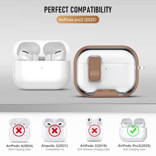 Image of Compatible Airpods Pro 3 Case (2025) with Phone Stand & Cleaner Kit,Print Soft Silicone Lock Clip Apple AirPods Pro 3rd Generation Case, Airpod Pro 3 Cover with Keychain for Women /Girls,Rose Gold