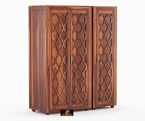 Archaic Sheesham Wood Wardrobe for Bedroom | Wooden Door Clothes Cupboard | Solid Wood Almirah with Drawers & Multiple Shelves Storage (Design 3)