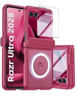 oupeigar for Motorola Razr Ultra 2025 Magnetic Case [Hinge Protection] [Fit for Magsafe] [Screen Protector] Translucent Frosted Shockproof Cover for Razr Ultra 2025 -Rose Red