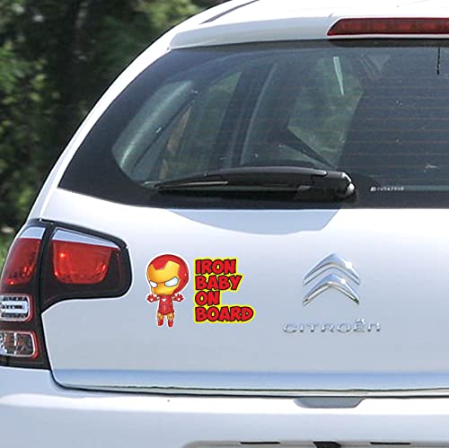 Aufkleber Baby On Board für Auto - Baby an Bord / Baby in Car Aufkleber Aufkleber lustige Superhelden - Baby Safety Sign Car Sicherheit (Iron-Baby)