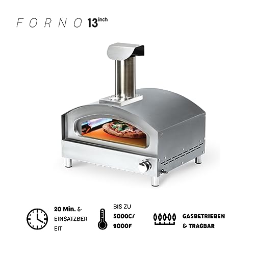 Forneza Forno13 Gas Pizza Ofen - Tragbarer Gasgrill für Terrasse, Balkon, Garten, Hinterhof – Pizzaofen Grill mit 32,8x32,8 cm Pizzastein und Pizzaschaufel, Schwarz, matt – Bild 3