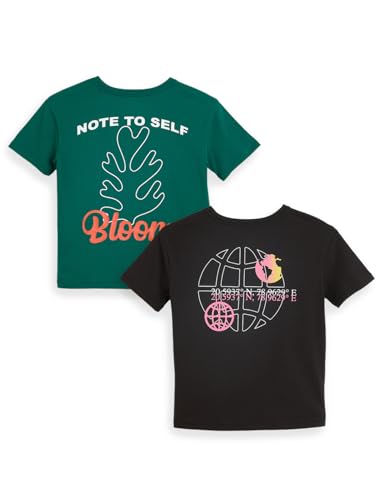 Image of Amazon Brand - Symbol Girls Cotton Strechable Oversized Graphic Printed Half Sleeves T-Shirt | Age 6-14 Years (Combo Pack of 2)