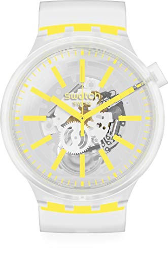 Swatch Swiss Quartz Silicone Strap, Transparent, Neon Yellow, Neon