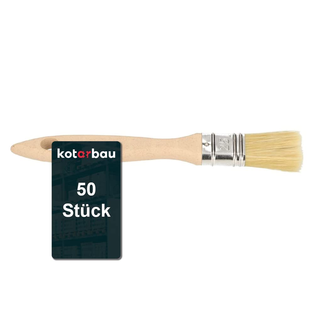 KOTARBAU® Farbpinsel Mit Holzgriff 25 mm 50 St. Alle Größen Flachpinsel Beizen Lasur Farben Malerpinsel Streichen Lack Acrylfarben Reißfeste Borsten Auswaschbar Uni