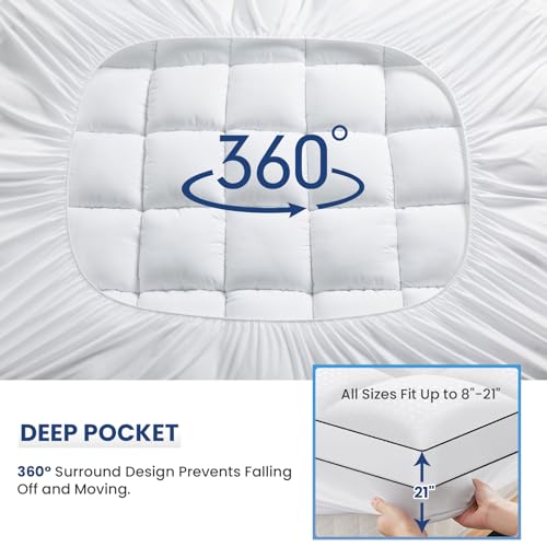 Masvis Queen Mattress Topper For Back Pain Extra Thick Mattress Pad Cover With 8-21 Inch Deep Pocket Pillow Top Mattress Topper Overfilled With Down Alternative thumb #3