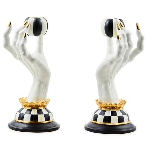 MACKENZIE-CHILDS Haunted House Spooky Hand Candle Holders, Black-and-White Halloween Centerpiece