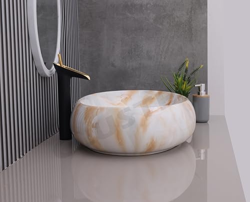Image of CLUSTER Designer Glossy Ceramic Table Top Wash Basin For Bathroom | Countertop Bathroom Sink For Livingroom, Resturant Decor, Oval Shape (24 x 16 x 6 inch)