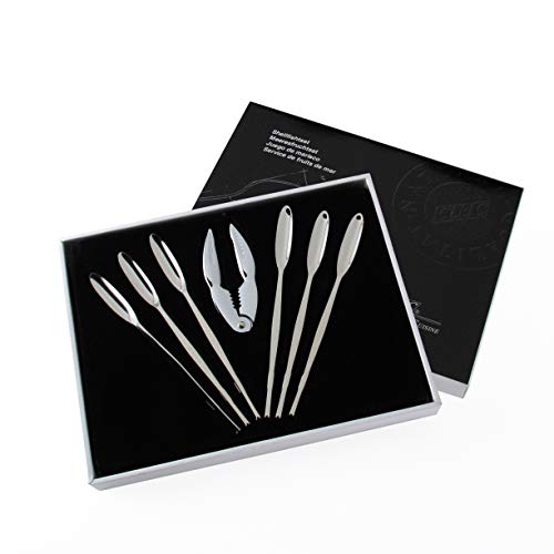 FranquiHOgar Cubertería marisco de Acero Inoxidable - 1 Cracker y 6 Tenedores. Mediterranean