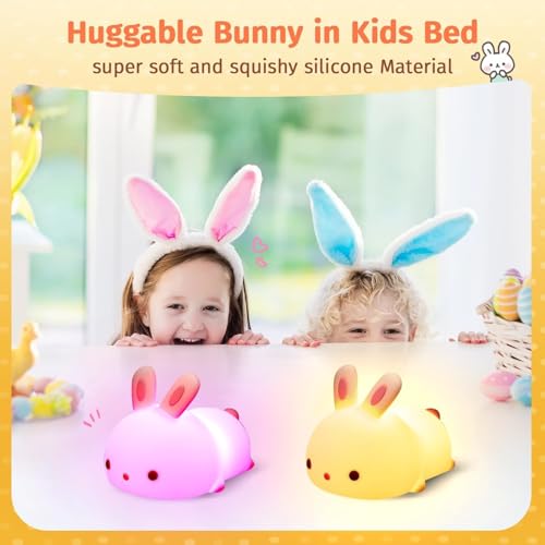 Image of MUID Cute Silicone Bunny LED Night Light, Squishy 16 Color Changing Bedside Lamp for Baby Nursery, Kawaii Animal Light for Bedroom Birthday Gift (Sleeping-Bunny) White