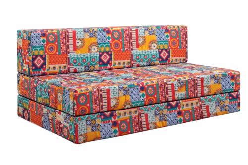 Image of Rosebell 6 X 6 Feet-Foldable Printed Four Seater Sofa Cum Bed, Washable Cover- Perfect for Home & Office, Guest Room - Multicolor