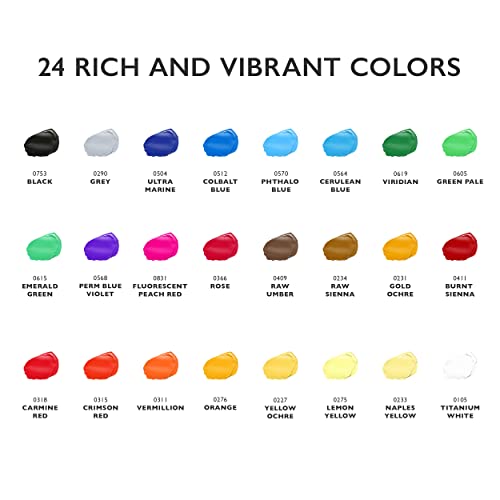 KOLOR KINGDOM Acrylic Paint Set 24 Colours Canvas Paints Kit with 3 Paint Brushes for Crafts,Kids Paints, Paper, Rock Painting, Wood,Ceramic & Fabric Vibrant Colors (24 x 60ML)
