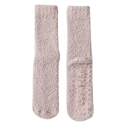 Calcetín Exfoliante Calcetines de Media con Parte Inferior de Silicona Antideslizantes para Dormir, cálidos, Gruesos, de Terciopelo Coral de Invierno para Mujer Rotuladores Colores (Khaki, One Size)