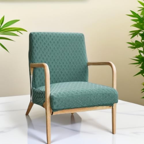Fansu Funda de Sillón Individual Ajustable, 1 Pieza Funda para Sillón con Brazos de Madera Elastica Protector Antideslizante con Cremallera Lavable para Salón (Verde Oscuro)