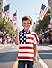 Boys American Flag Patriotic Golf Polo 4th of July Stars Stripes Pieced Toddler Kids Button Down Shirt, Red, Small