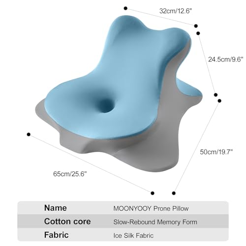Image of MOONYOOY Ergonomic Reading Pillow for Bed, Premium Memory Foam Wedge Pillow for Prone, Leaning & Back Support, Cooling Ice Silk Cover for Couch & Headboard Relaxation, Sky Blue