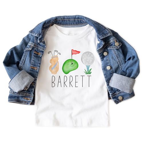 Personalized Golfing Toddler Shirt - Custom Kids Name Monogrammed Golf Ball Outfit - Natural Toddler & Youth Graphic Tee3