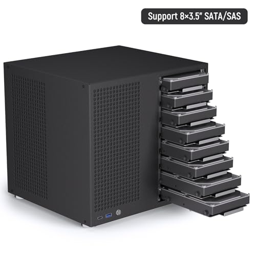 Image of 8 Bay NAS Case, Support MATX ITX Motherboard & ATX PSU, SATA & SAS HDD Compatible, 8x3.5 Hot-Swap + 2x2.5 SSD, Dual-Chamber NAS PC Case Support 4 Fans Mounting, Black