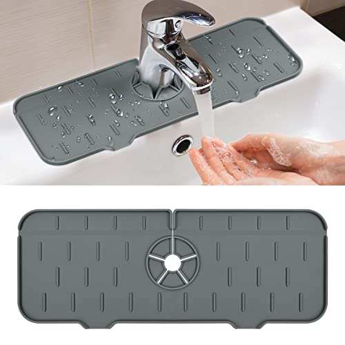Ainiv Alfombrilla para Fregadero de Silicona, Silicona Alfombrilla de Grifo de Cocina, Protector contra Salpicaduras Escurridor Escurreplatos para Encimera para Cocina, Baño, Restaurante (Gris)
