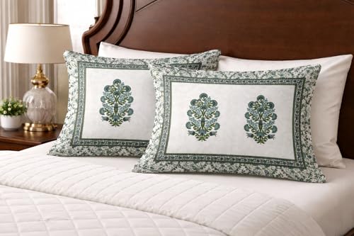 Image of elanorhomes Pure Cotton Pillow Covers Set of 2 (27x18) - Forest Glow with Zip Closure, 180 TC