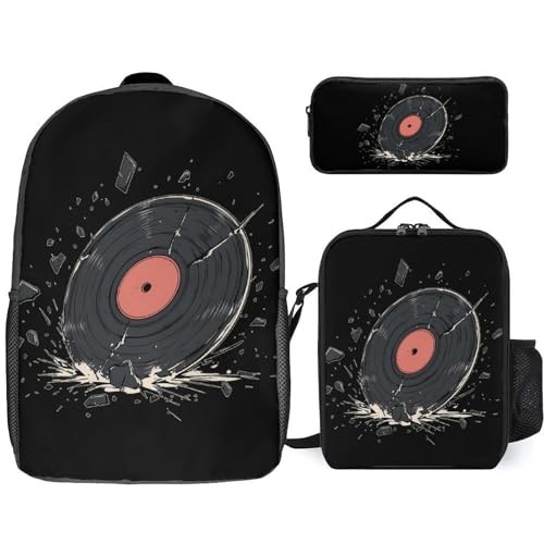 Broken Vinyl Record Large Travel Backpacks Carry on Backpack Weekender Bag with 2 Storage Pockets for Men And Women