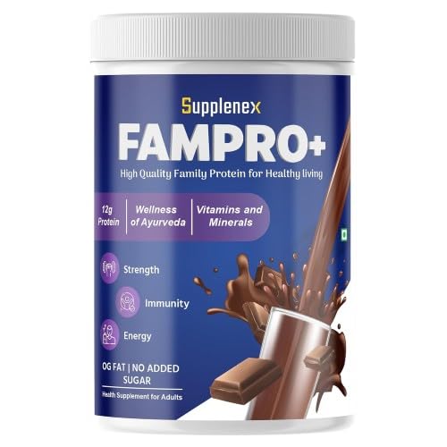 Supplenex Fampro+ Family Protein Powder | Mix Health Supplement Vital Nutrients | Ayurvedic Herbs Nutritional Protein Jar | Strength Immunity Active Life Adults (Rich chocolate 450gm)-image-17