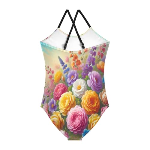 Flower Colorful Bathing Suits for Girls Swimsuit Swimwear Summer Beach One Piece Swimsuits2