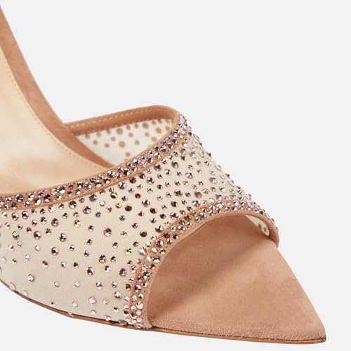 Womens Rhinestone Mesh Stiletto Heels Pointy Toe Mules Sandals Slip On Wedding Party Dress Shoes2
