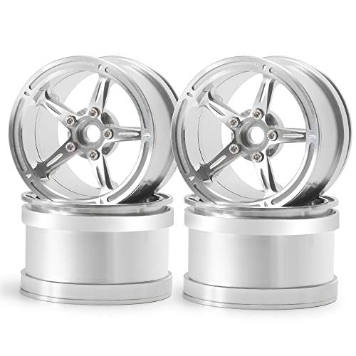 QUE-T 2.2'' Beadlock Wheel Rims, 4pcs Wheel Hub for 1/10 RC AXIAL Wraith 90018 TRX-4 D90 (Silver)