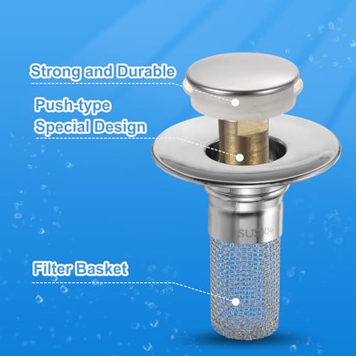 uxcell 2 Piezas Tapón para Lavabo de Baño con Filtro de Acero Inoxidable miniatura 3