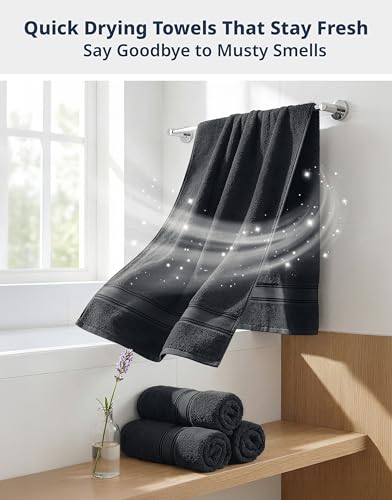 Image of Lane Linen Luxury Bath Towels Set - 12 Piece Set, 100% Cotton, Zero Twist, Quick Dry Shower Towel, Absorbent Towel, Super Soft, 4 Bath Towels, 4 Hand Towels, 4 Wash Cloths - Black