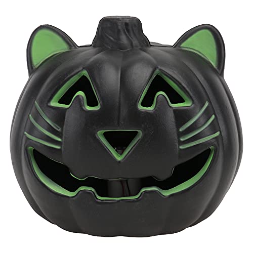 SHERCHPRY Halloween Pumpkin Night Light, Cat Face LED Lamp, Black Plastic, Tabletop Decor for Living Room, 22x20cm