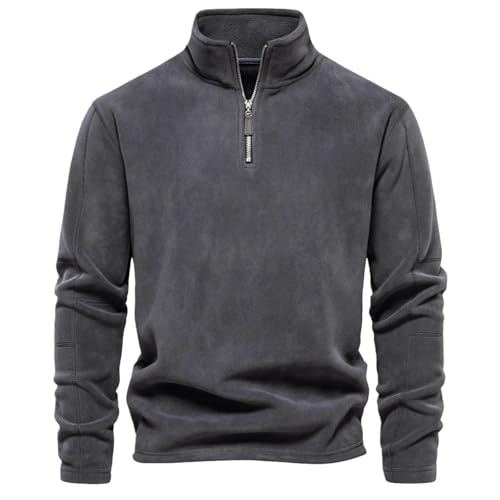 HUBGFEQ Thicken Warm Fleece Jacket for Men Zipper Neck Pullover Men's Sweatshirt Soft Shell Mens Jacket-Dark Grey-EUR XXL 95-105Kg