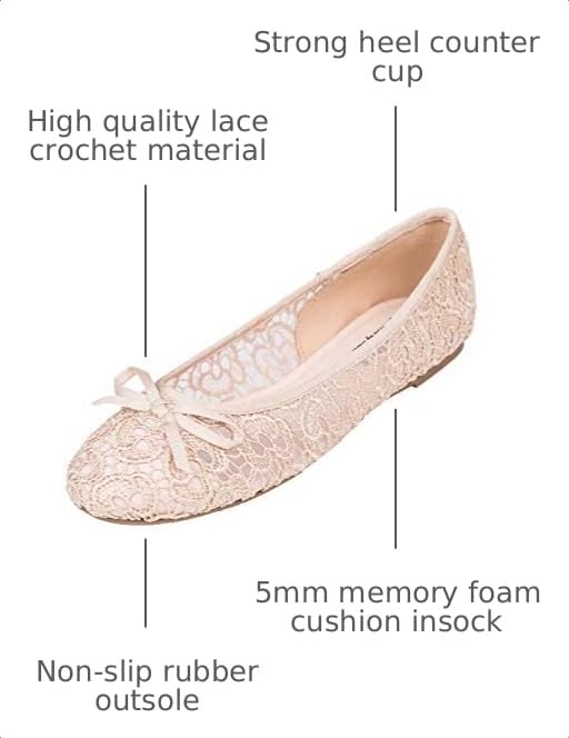 Image of FEVERSOLE Round Toe Lace Ballet Crochet Flats Women's Comfy Breathable Shoes