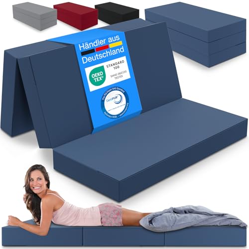 ELONEO Klappmatratze, Gästematratze, 3-teilige Faltmatratze, Schaumstoff extra dick (15cm), waschbar, Bandscheibenwürfel, klappbar, Faltbare...