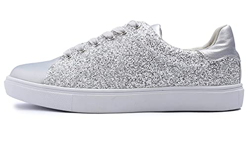 Image of FEVERSOLE Women's Fashion Lace Up Dress Sneakers Sparkly Party Shiny Shoes