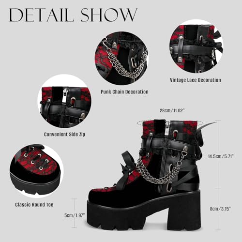 Parisuit Womens Victorian Lace Platform Goth Boots Chunky High Heels Ankle Boots Lace-Up Punk Combat Booties2