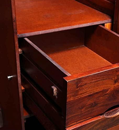 Image of Sheesham Wood Wardrobe with 2 Drawer and 4 Shelves Storage for Bedroom Wooden Almirah for Clothes for Living Room Bedroom Home, Solid Wood Furniture (Brown-Finish)