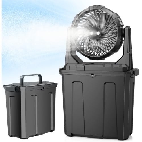 Ausic Portable Misting Fan Rechargeable Camping Fan with Water Mist 3 Strong Winds 5L (1.3Gal) Bucket Outdoor Mister Fans for Cooling Outside Travel Fishing Beach Jobsite Summer Essential