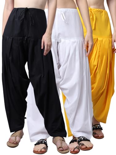 Image of Pistaa's Women's Regular Fit High Rise Combo of 3 Solid Pure Cotton Patiala Salwar