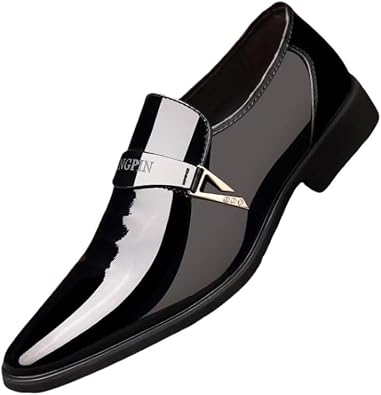 Mens Fashionable Shiny Leather Shoes Business Formal wear Metal Design Surface All Seasons Available in Large Size.