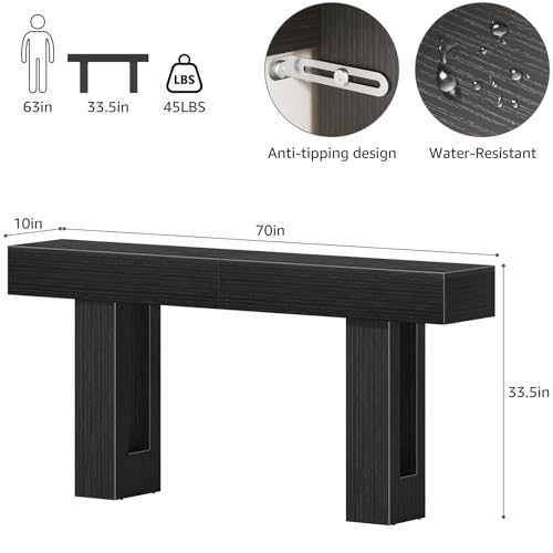 Image of 70 inch Black Console Table for Entryway Long Modern Sofa Tables Behind Couch for Living Room 10 inch Deep Hallway Entry Way Table
