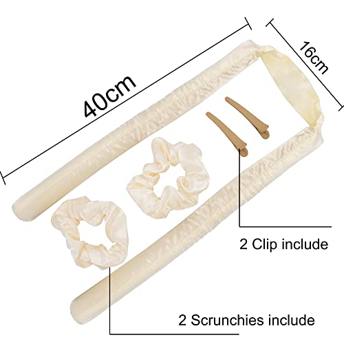 Time to Sparkle 1 SET New Hair Curlers With two ties and two duckbill clips to Sleep In Naturally and No Damage Heatless Curler for Long and Medium Beige - Image 2