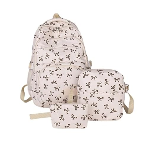 Bow Backpack for Women, Coquette Aesthetic Nylon Rucksack, Cute Kawaii Backpack Set, Bow Rucksack (White)