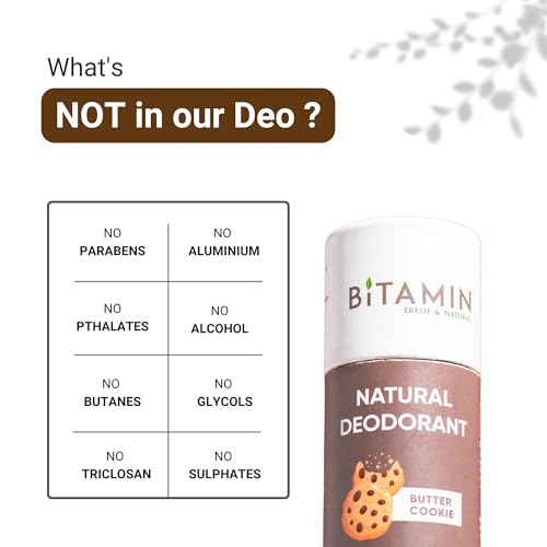 Image of Bitamin Natural Deodorant | India's First 5% Vitamin C Deodorant | Butter Cookie (Very Light Fragrance) | Vegan | Unisex Fragrance | NO Aluminium, Parabens, Alcohol - 30 g (Butter Cookie), Cream