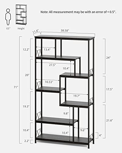 Gizoon 71” Industrial Bookshelves For Storage, Tall Display Etagere 8-Shelves For Bedroom, Metal Frame Staggered Bookcases For Bedroom, Living Room, Home Office, Black #TOP1