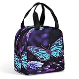 Kühltasche mit lila Schmetterlings- und Blumenmuster, robuste Lunchbox, weiche, auslaufsichere Isoliertasche mit Reißverschluss, großes Fassungsvermögen, wiederverwendbare Lunchtasche für Erwachsene,