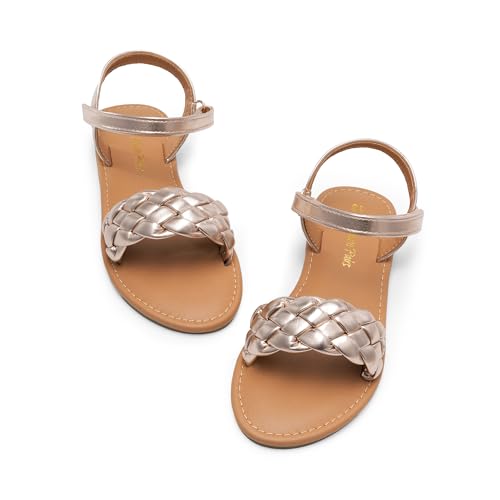 Image of DREAM PAIRS Girls Sandals Classic Open Toe Braided Flat Sandals Summer Dress Shoes
