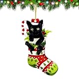 Cat Christmas Ornaments, Cute Black Cat Christmas Tree Hanging Ornaments, Acrylic 2 Side Printed Christma Decor, Personalized Christma Stockings for Pets Lovers