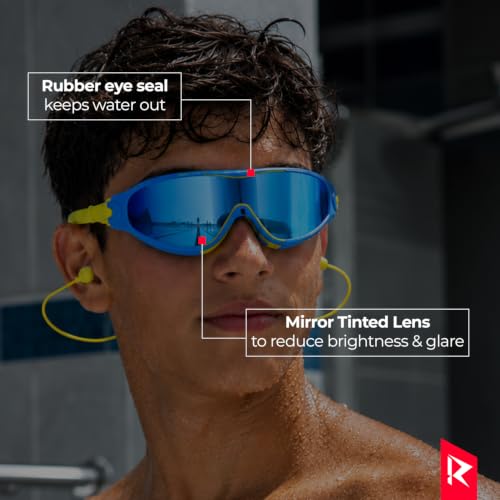 Image of ROVARS Electroplated Swimming Goggles for Kids with Nose & Ear Plugs, Leakproff Full Frame with Adjustable Strap, Anti Fog and UV Protection for Boys & Girls (2100 Blue, Above 6 Years)